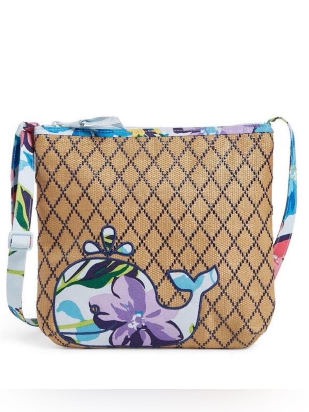 Vera Bradley Marian Floral Beach Crossbody Straw Whale Bag Like New - Picture 3 of 11